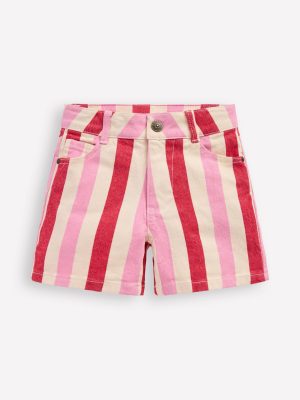 Denim Shorts-Pink and Red Stripe