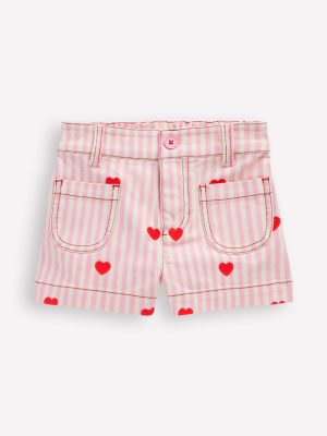 Patch Pocket Shorts-Bubblegum Pink/ Ivory Hearts