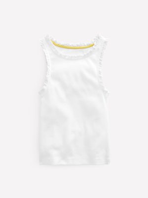 Ribbed Lace Trim Vest-White