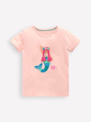 Short Sleeve Appliqu?? T-shirt-Chalk Pink Mermaid