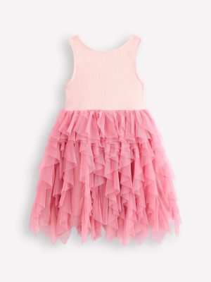 Jersey Tulle Mix Dress-Chalk Pink