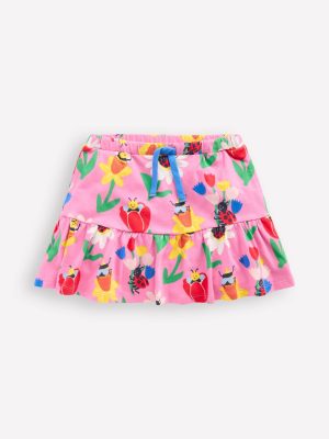 Tiered Jersey Skort-Sugared Lilac Spring Garden