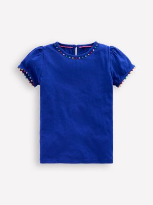 Ali Puff Sleeve Pom T-Shirt-Bright Blue