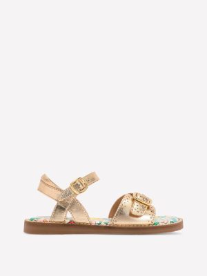 Leather Buckle Sandals-Gold