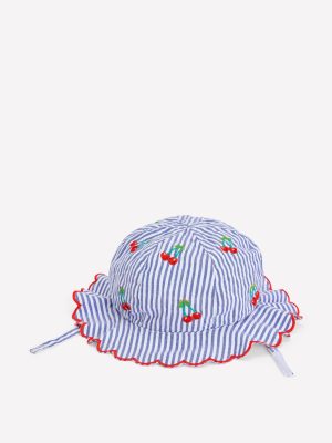 Baby Sun Hat-Blue Ticking Cherries