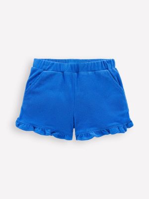 Frill Hem Towelling Shorts-Kingfisher Blue