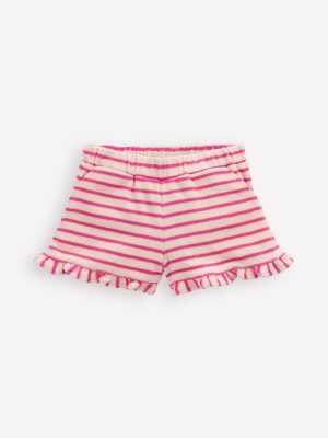 Frill Hem Towelling Shorts-Sorbet Pink/ Ivory Stripe