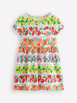 Heart Pocket Fun Jersey Dress-Rainbow Fruit Stripe