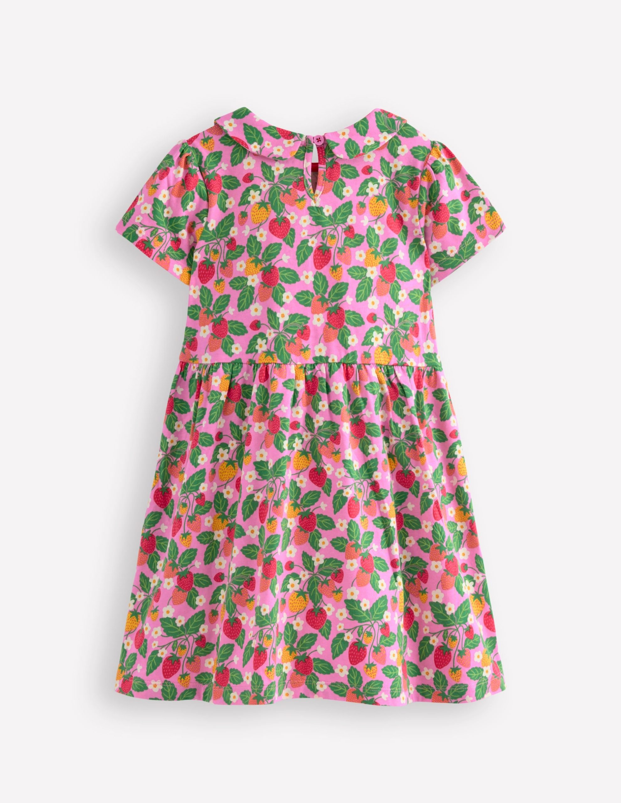 Peter Pan Collar Jersey Dress-Cosmos Pink Strawberry Patch - Image 2