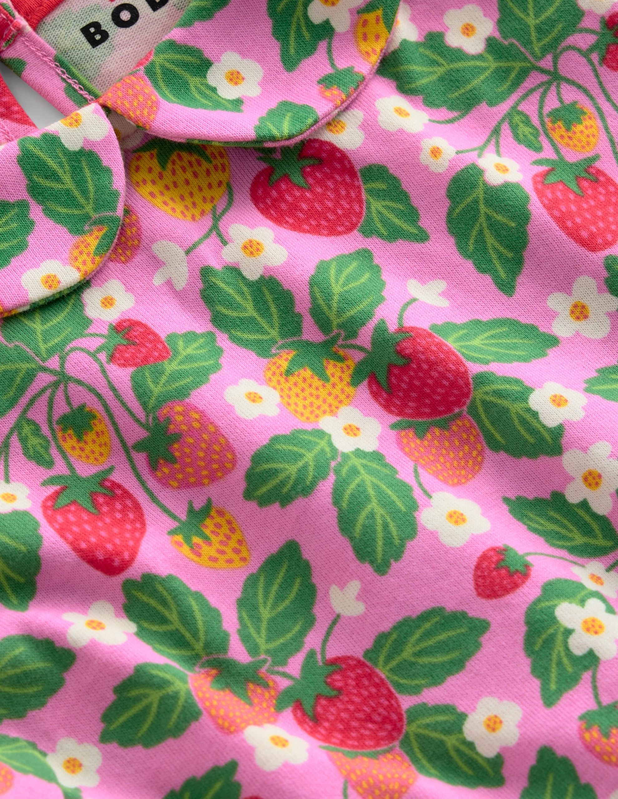 Peter Pan Collar Jersey Dress-Cosmos Pink Strawberry Patch - Image 3