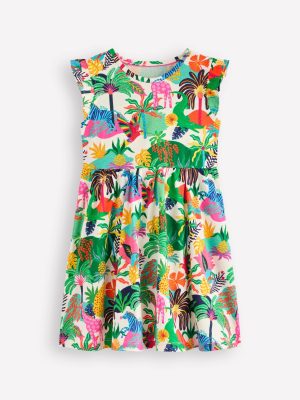 Posie Frill Sleeve Dress-Soft Ivory Multi Jungle