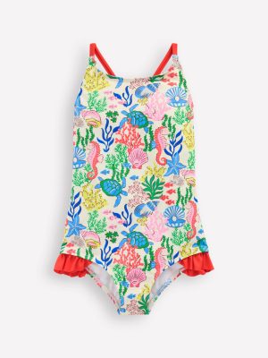 Pretty Cross-Back Swimsuit-Multi Coral Cove