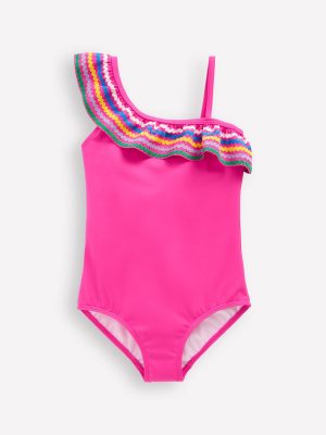 Lila One Shoulder Swimsuit-Pink Ric Rac