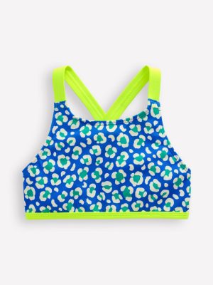 Cross-back Bikini Top-Aquamarine Leopard