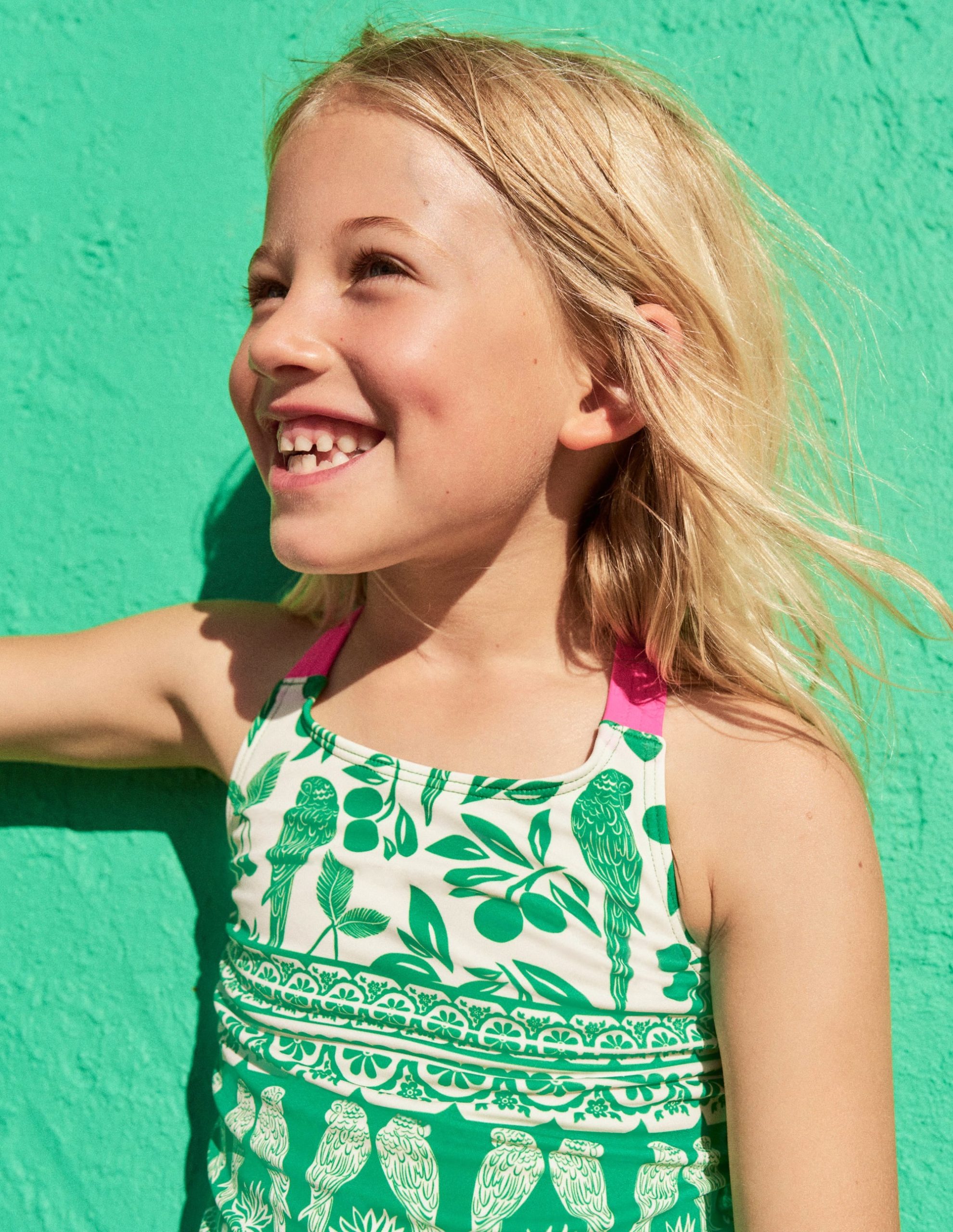 Cross-back Tankini Top-Rich Emerald Parrot Palm - Image 4