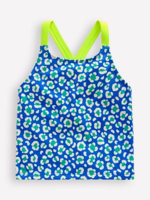 Cross-back Tankini Top-Aquamarine Leopard