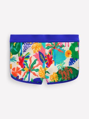 Patterned Swim Shorts-Soft Ivory Multi Jungle