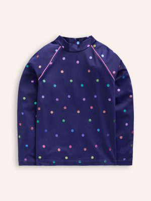 Sun Safe Patterned Rash Vest-Navy Rainbow Confetti Spot