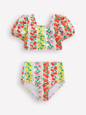 Sandy Puff Sleeve Bikini-Rainbow Fruit Stripe