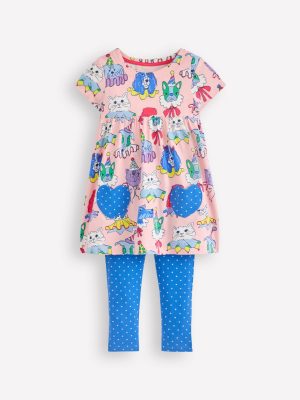 Short-sleeved print tunic set-Chalk Pink Parade Pets