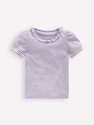 Short-sleeved Ruffle Pointelle-Misty Lavender/Soft Ivory