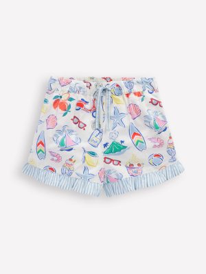 Juniper Woven Frill Shorts-Ivory Holiday Print