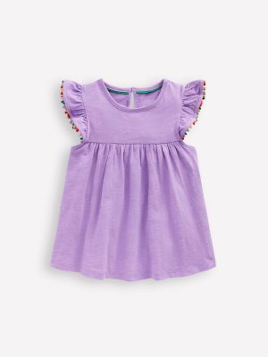Frill Sleeve Pom Top-Parma Violet Purple