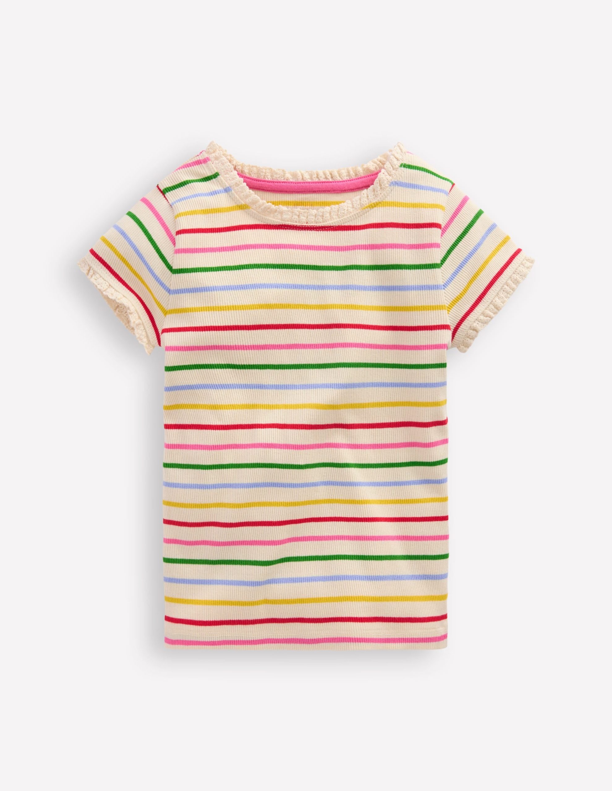 Short Sleeve Ribbed T-shirt-Multi Stripe