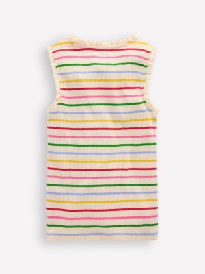 Ribbed Lace Trim Vest-Multi Stripe