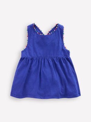 Cross-back Pom Vest-Bright Blue