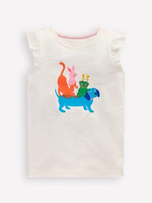 Short Sleeve Frill Logo Top-Soft Ivory Pets
