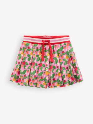 Pleated Jersey Skort-Cosmos Pink Strawberry Patch