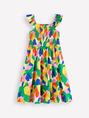 Willa Shirred Jersey Dress-Multi Abstract Palm