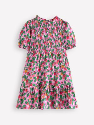 Aurora Shirred Twirly Dress-Cosmos Pink Strawberry Patch