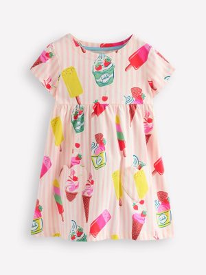 Short Sleeve Printed Tunic-Vintage Pink Ice Cream Stripe