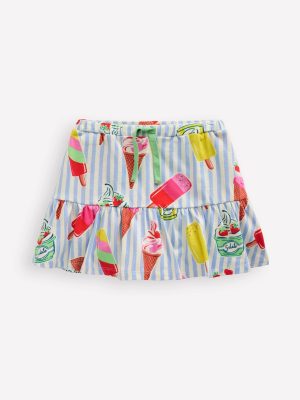 Tiered Jersey Skort-Vintage Blue Ice Cream Stripe