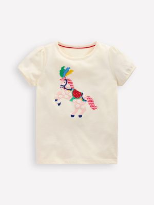 Puff Sleeve Applique Top-Soft Ivory Horse