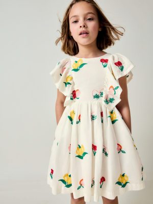 Embroidered Woven Dress-Ivory Embroidered Fruit