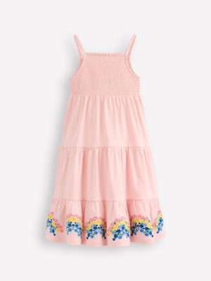 Enza Broderie Hem Jersey Dress-Chalk Pink Rainbows