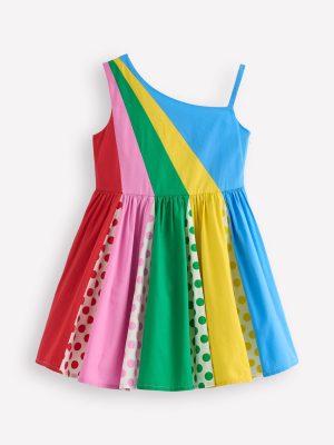 One Shoulder Woven Dress-Multi Spot