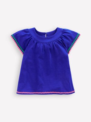 Trim Detail Pretty Top-Bright Blue