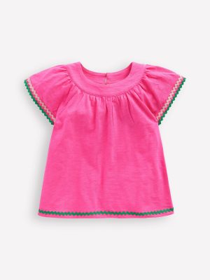 Trim Detail Pretty Top-Sorbet Pink