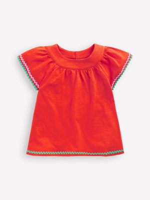 Trim Detail Pretty Top-Firecracker Red