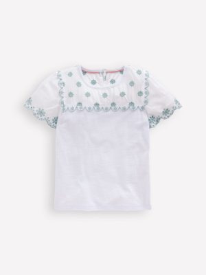 Broderie Sleeve Tee-White