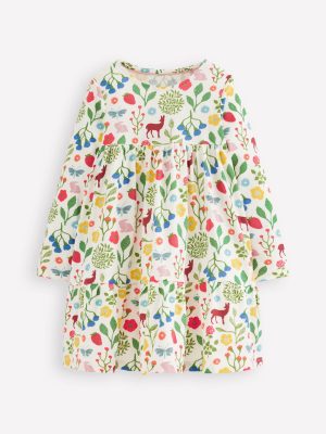 Ariel Long Sleeve Twirly Dress-Soft Ivory Woodland Walk