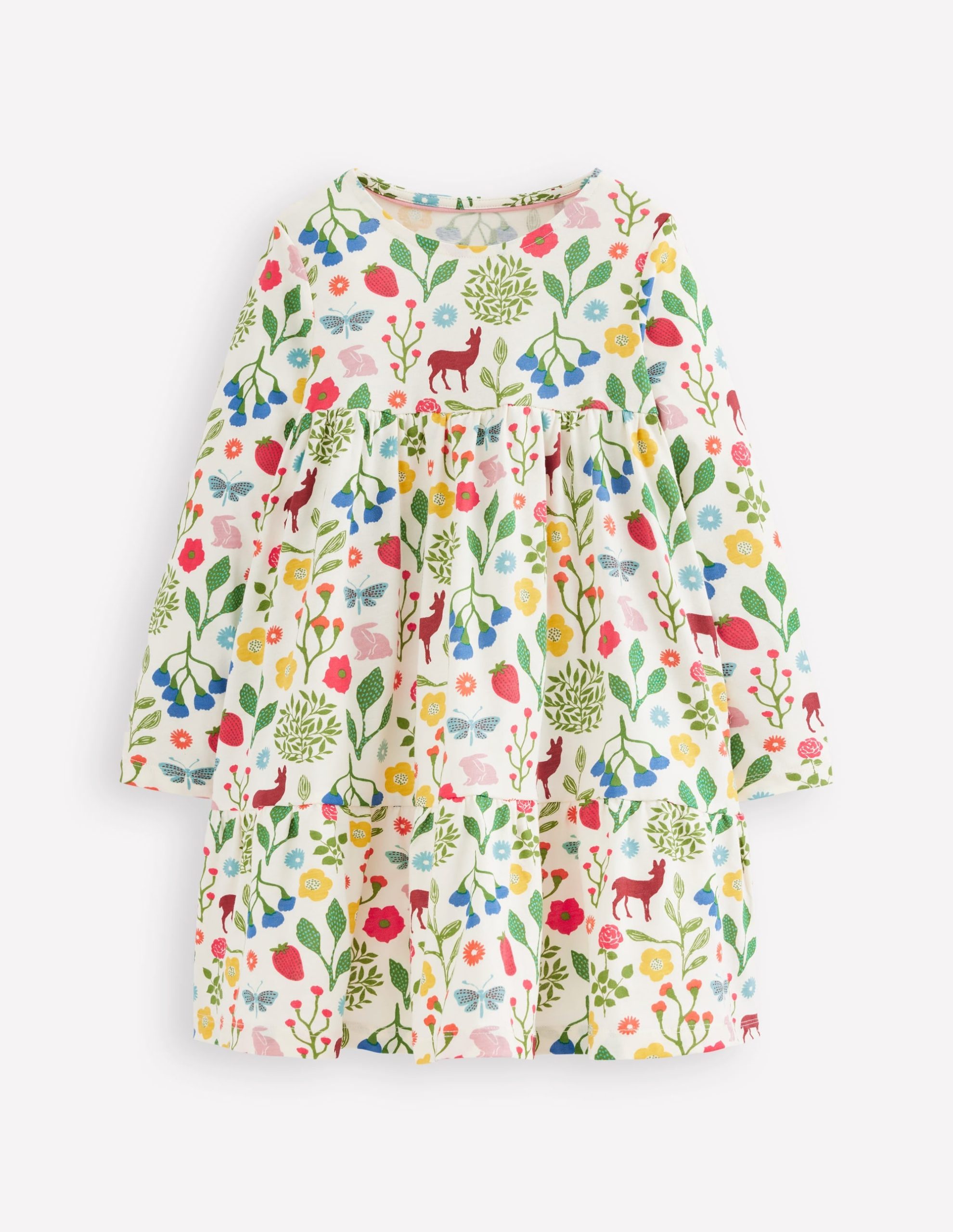 Ariel Long Sleeve Twirly Dress-Soft Ivory Woodland Walk