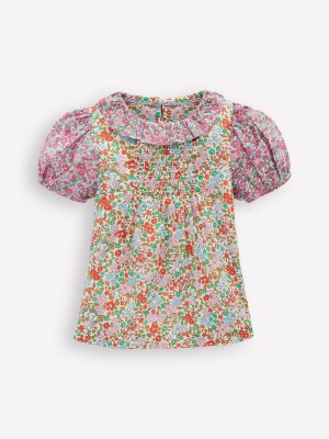 Smocked Frill Neck Blouse-Hotchpotch Floral