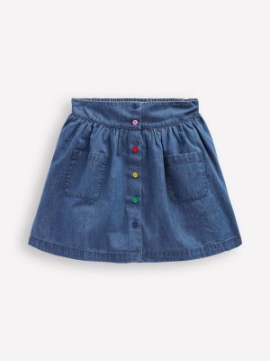 Button-through Mini Skirt-Denim