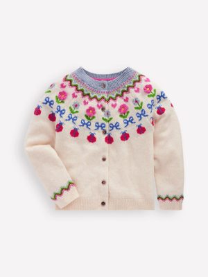 Edie Fair Isle Cardigan-Ecru Marl Flowers