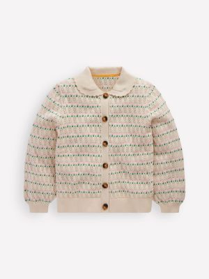 Pointelle Collared Cardigan-Warm Ivory